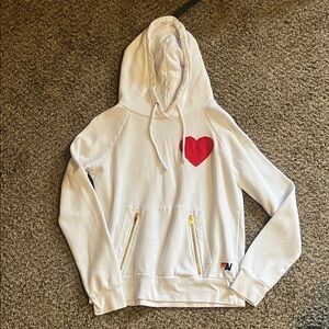 Aviator Nation White Hoodie with Red Heart